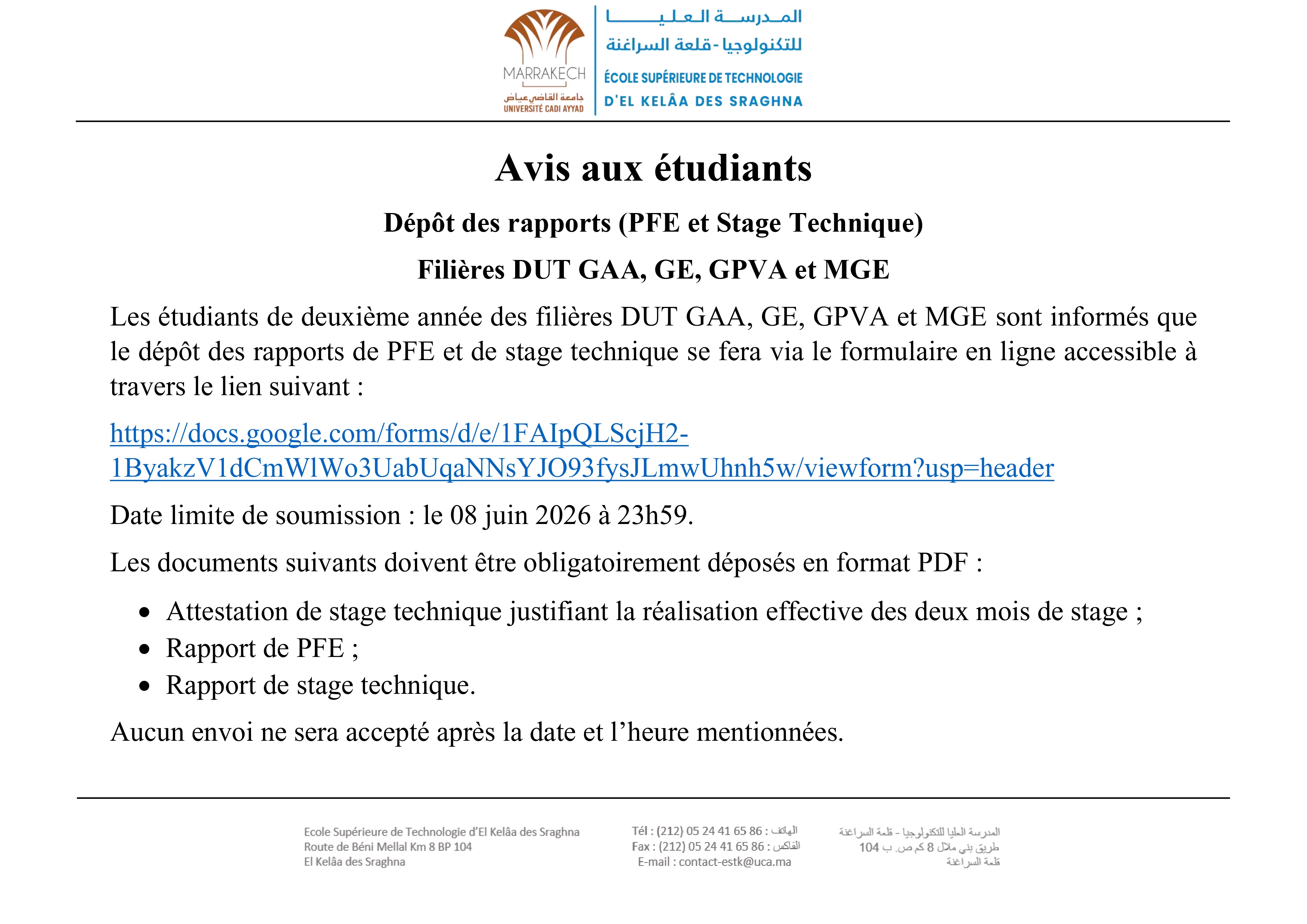 Avis aux Étudiants DUT S4