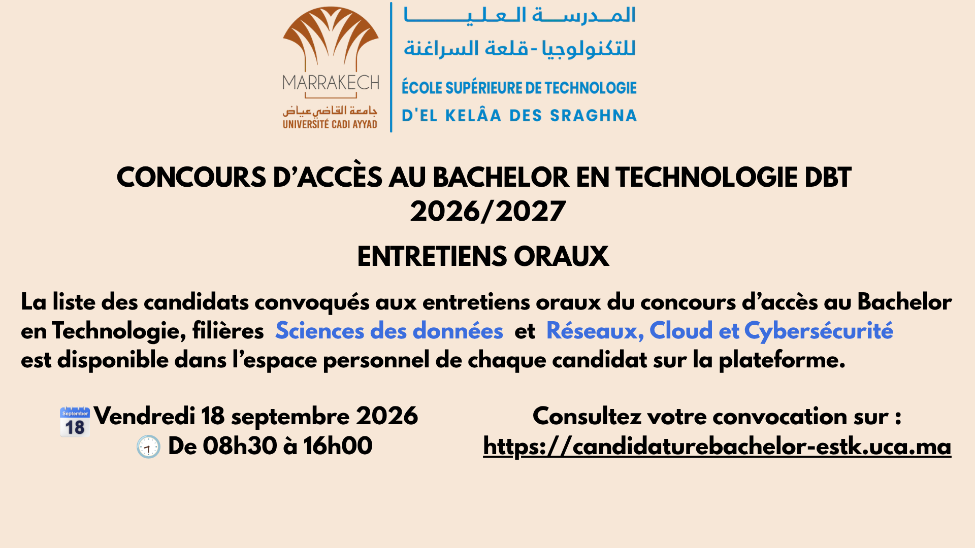 CONCOURS D’ACCÈS AU BACHELOR EN TECHNOLOGIE  DBT — 2026/2027