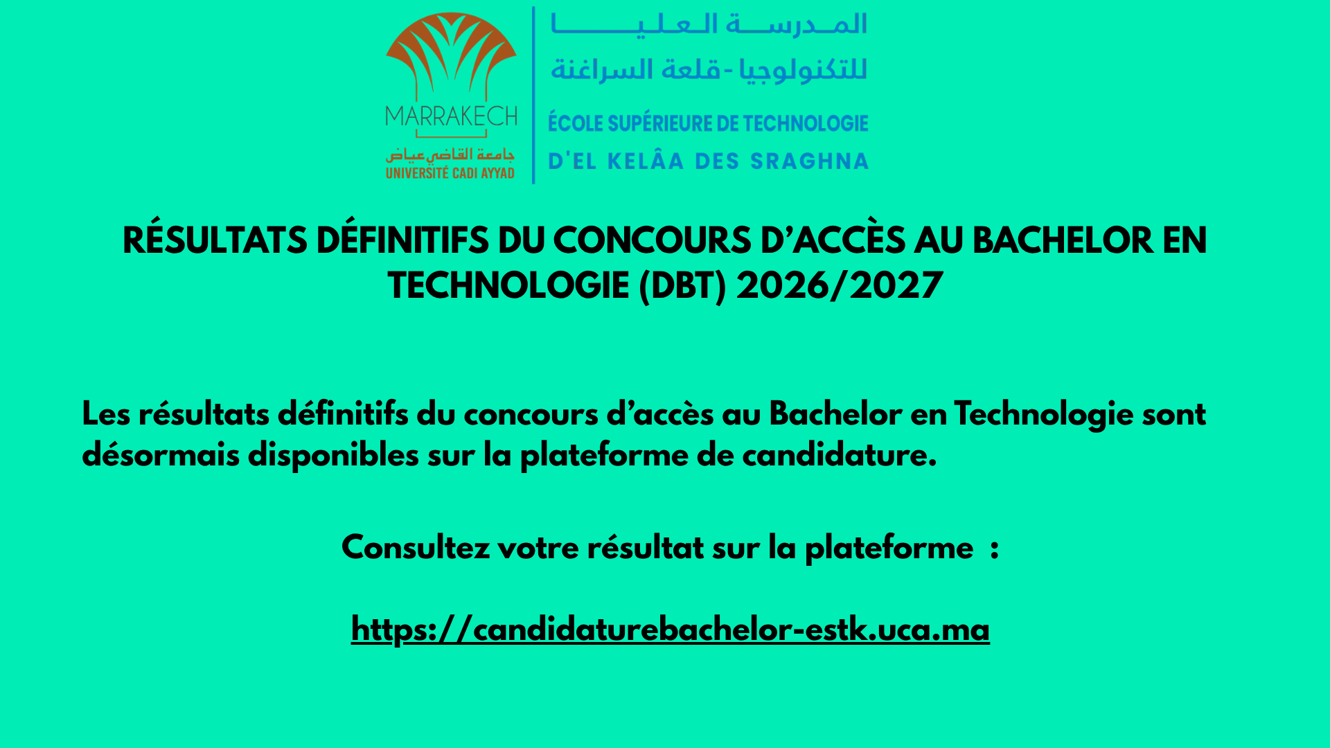 Résultats définitifs du concours d’accès au Bachelor en Technologie – DBT