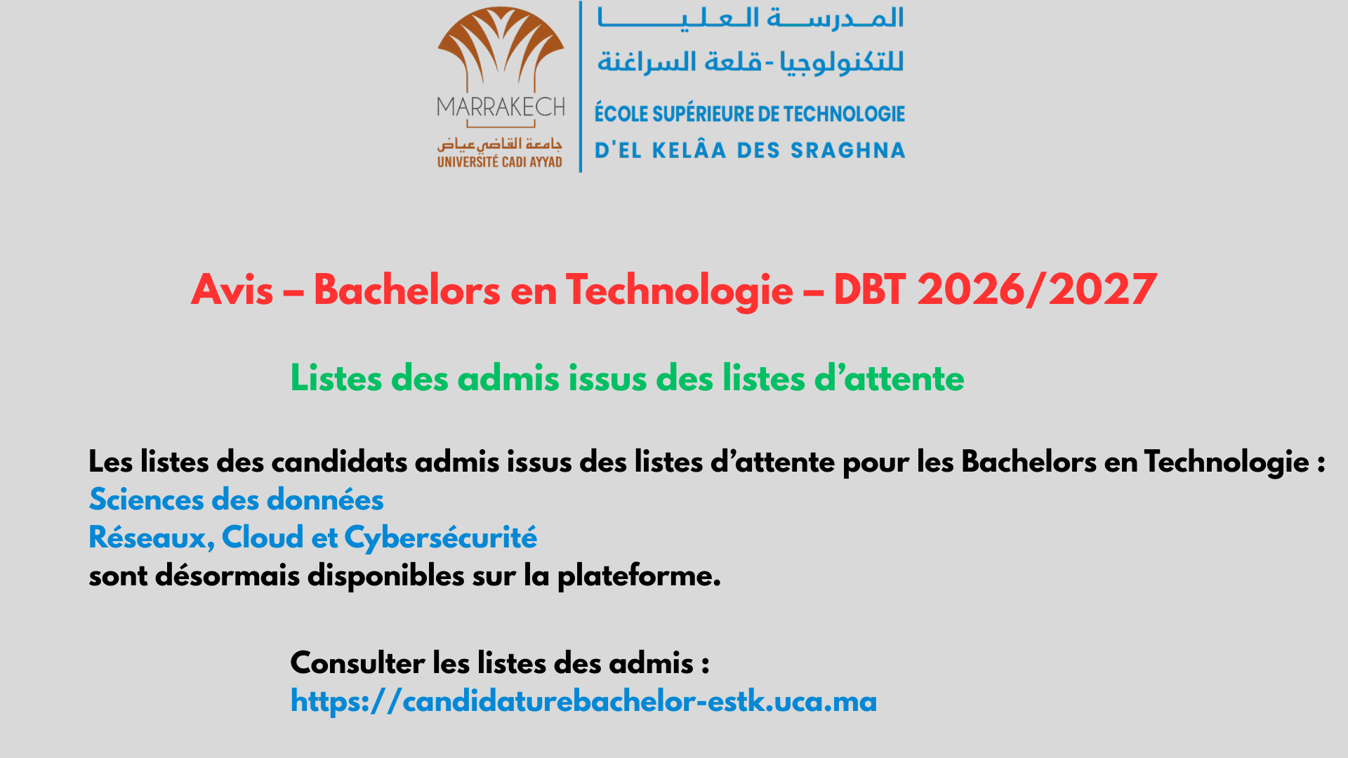 Avis – Bachelors en Technologie – DBT 2026/2027